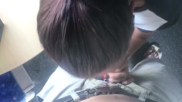 Public train blowjob, she didn`t want to pay for ticket so she swallows cum