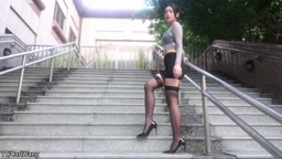 [4K] 露露咪-網紗襯衫搭配窄裙吊帶襪, ペンシルスカートとサスペンダー, 스팬더스와 연필 치마,