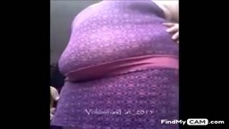 Purple-Dressed SSBBW Shows Off and Plays with Her Giant Belly