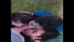 a white cock serviced orally by 3 beauties in the courtyard of an apartment