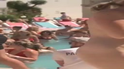 Stripped naked at a busy pool - hot blonde ENF