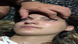 blone girl eye opened