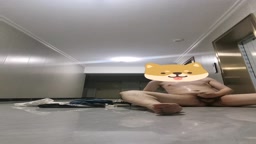 电梯前全裸撸管