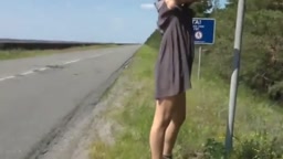 Russian MILF Flashes on the Road