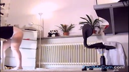 Anal Blonde in Tan and White Pantyhose