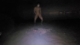 asian exposed and masturbates at nude beach at night