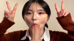 ダブルピースでフェラ