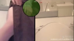 A young Korean girl wearing a beige tights peed her underwear on the toilet and was running with holy water.