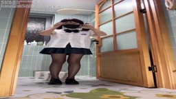 A cute chi college jk black silk and black mask girl wets her panty in toilet