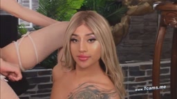 Trans Blonde Beauty Worships Cock in Sexy Stockings