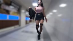 爆乳お姉さん 胸ポチノーブラ超ミニTバックで街中散策