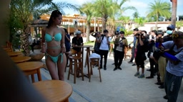 photoshoot bikini model by the pool