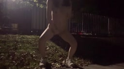 野外で全裸チクニー