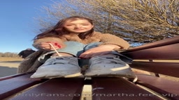 Showing bare Feet in Public [1] at the park with people passing by