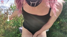 Risky outdoor fucking 3 huge dildos