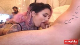 Tattooed Blonde Deepthroats on Webcam