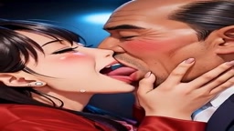 美女とおっさんのキス。