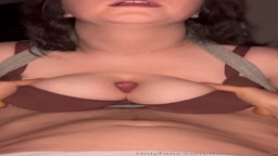 Grey top brown bra titjob