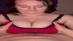 Red spider top red bra titjob