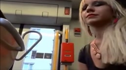 Nervous Boyfriend Receives a Bus Blowjob from His Blonde Girlfriend