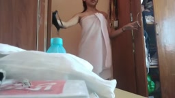 Spying sister getting dressed after a bath
