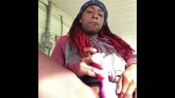 Black Solo Webcam Girl Uses Sex Toy Outdoors