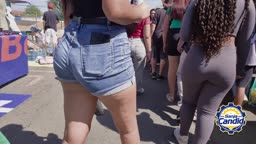 Hot Girl In Denim Shorts At The Street Market