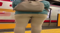 下半身判明！ぴたぴたベージュパンツ奥さん