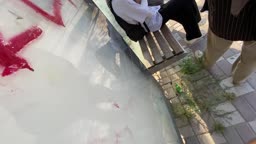 A rookie trying to cum on the buttocks of a student wearing a headscarf at the bus stop tr