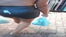 A big-assed mom at the market got her ass smeared with the semen inside a syringe.
