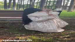 公園で大胆に体をさらけ出す女性。