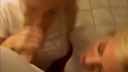 Two Cock Thirsty Amateurs in a Restroom Threesome