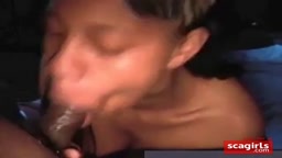 SKINNY BLACK GIRL SUCKING DICK AND GOBBLING BALLS