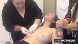 Young Girl gets Nipples Pierced