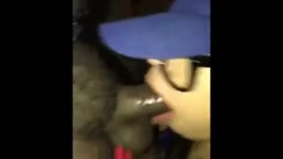 Amateaur Asian slut taking cum on her face,glasses and hat