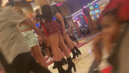 Leggy Mini Skirt School Girl At Casino