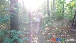 chubby girl with big booty walking nude in forest