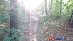 chubby girl with big booty walking nude in forest