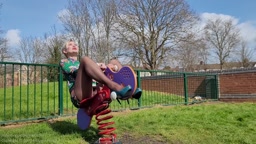 Nylon Swings in Brown Pantyhose & Flower Green Dress