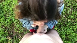 Public sex on the mountain. Girl sucks cock and cums.