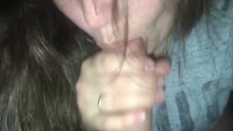 Greedy blowjob from girl with cum on face.